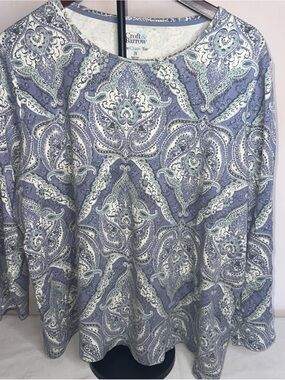 croft & barrow Lavender and White Paisley Long-Sleeve Top